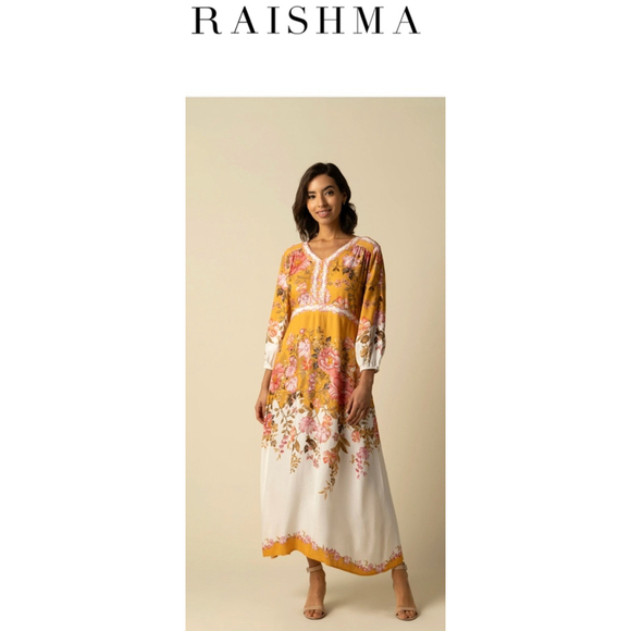 NWT Raishma Aurelia Floral Midi Dress Pink Orange White Size 10 - Picture 1 of 4